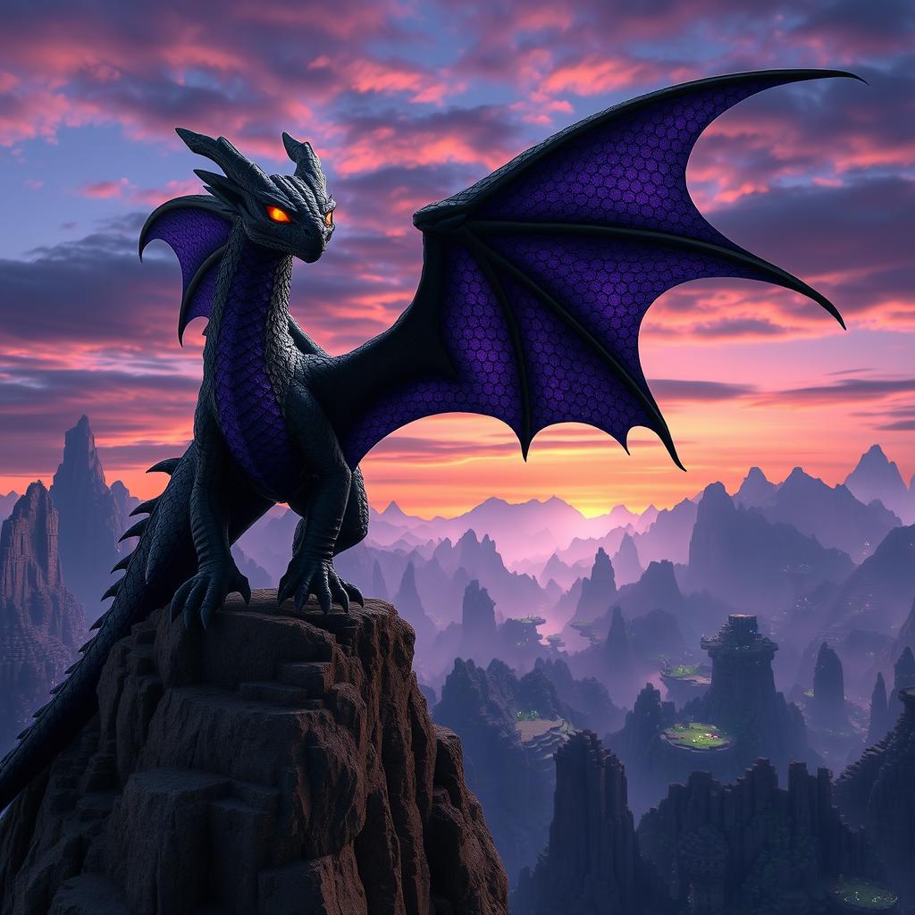 A breathtaking image of an Ender Dragon inspired by Minecraft, reimagined in a realistic setting