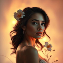 A stunning and artistic depiction of a beautiful woman named Nancy, elegantly posed in a tasteful and artistic manner