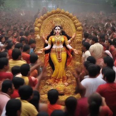 During Durga Puja, the most important religious festival for Bengalis, people gather in large numbers to worship the goddess Durga.