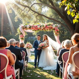 A stunning wedding ceremony set in a picturesque garden