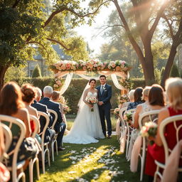 A stunning wedding ceremony set in a picturesque garden