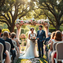 A stunning wedding ceremony set in a picturesque garden