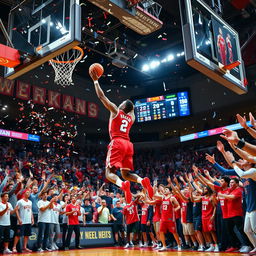 A dynamic scene showcasing a basketball game in action