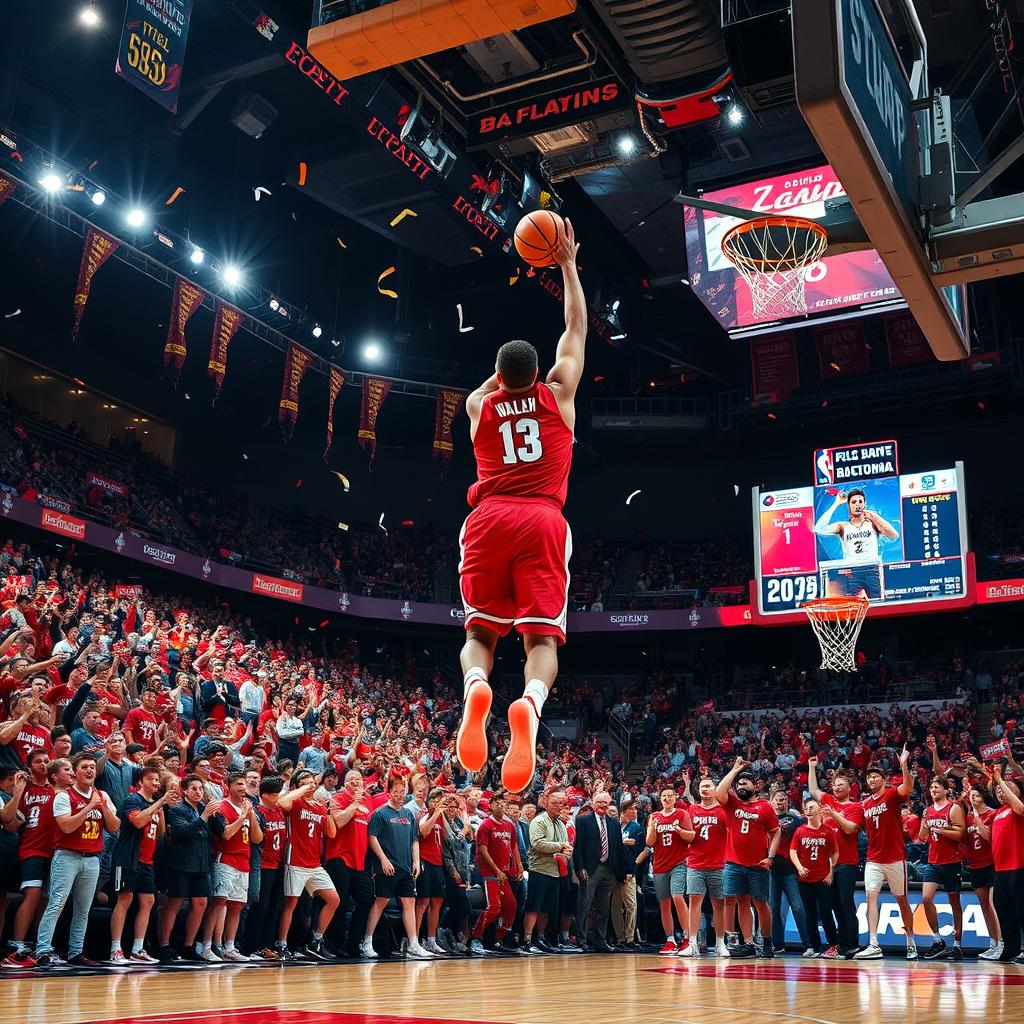 A dynamic scene showcasing a basketball game in action