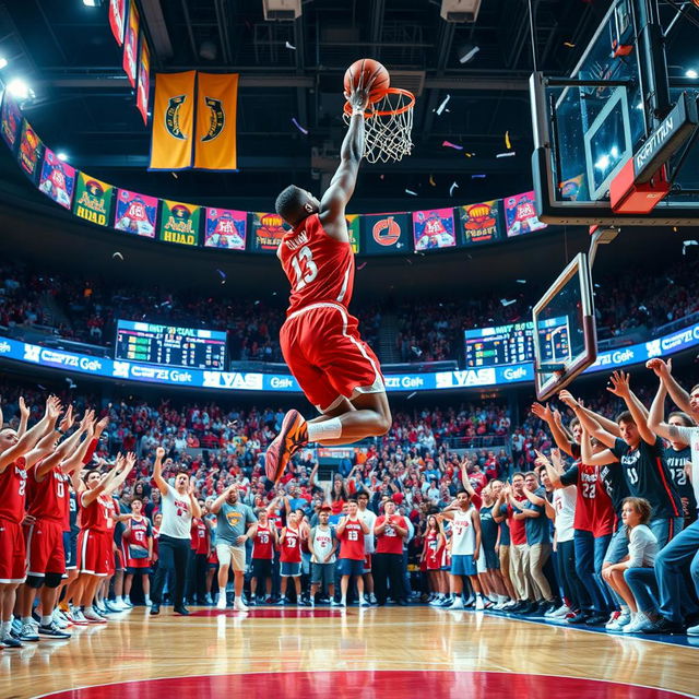 A dynamic scene showcasing a basketball game in action