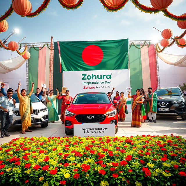 A captivating scene celebrating Bangladesh Independence Day featuring a festive atmosphere with colorful decorations and traditional motifs