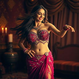 A captivating scene of a woman performing an elegant belly dance