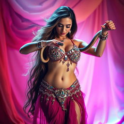 A hot, sexy woman performing a captivating belly dance