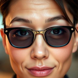 A close-up portrait of a stylish person from the uploaded photo, featuring the spectacle lenses designed in black