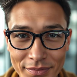 A close-up portrait of a stylish person from the uploaded photo, featuring the spectacle lenses designed in black