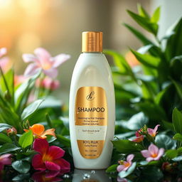 A beautifully designed shampoo bottle, featuring a sleek and modern shape with a luxurious gold label