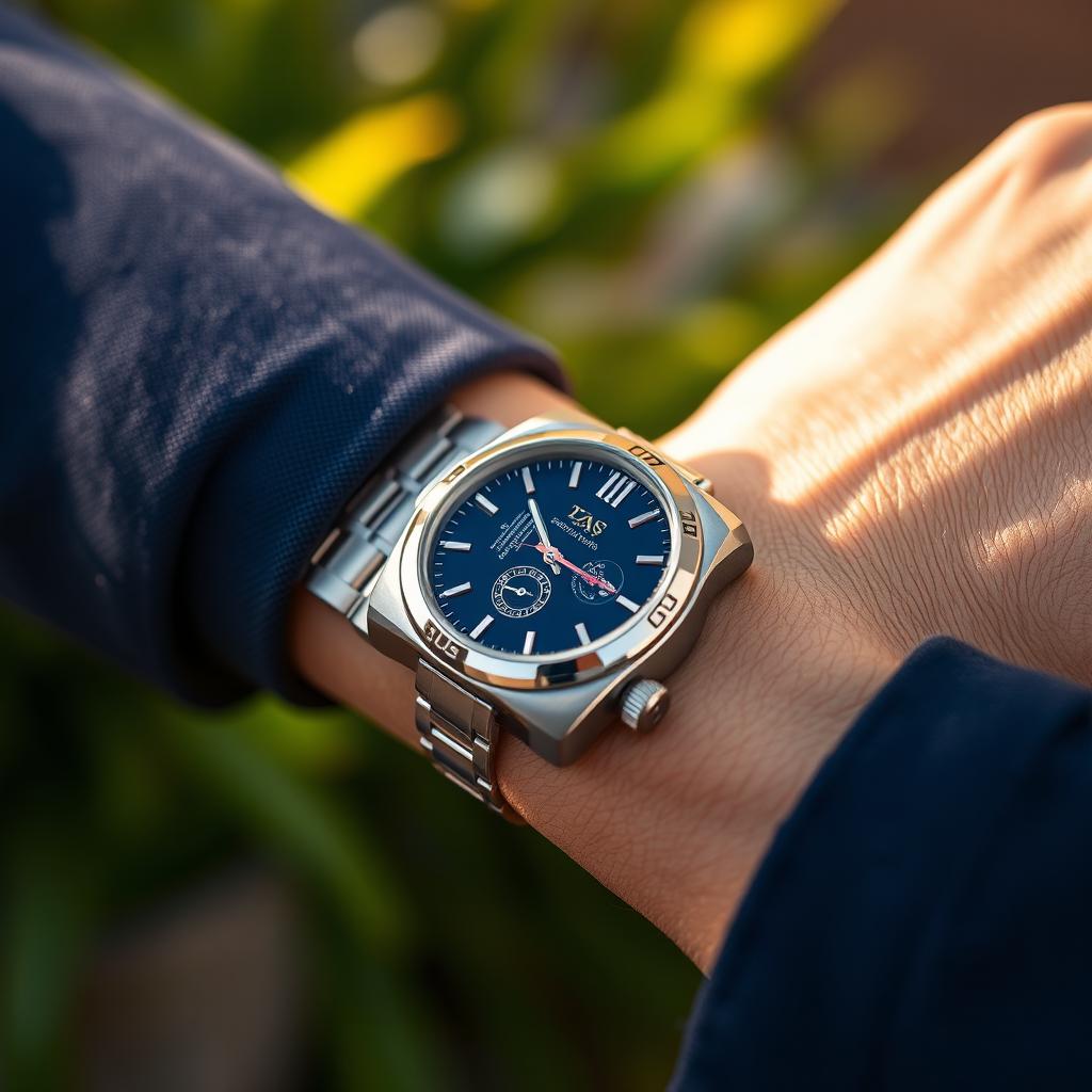 A close-up shot of a person's wrist adorned with a stylish luxury watch
