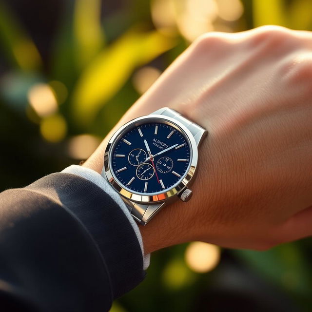 A close-up shot of a person's wrist adorned with a stylish luxury watch