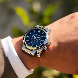 A close-up shot of a person's wrist adorned with a stylish luxury watch