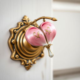 A beautifully designed metal doorknob inspired by the Bleeding Heart flower, showcasing intricate details resembling the flower's unique shape