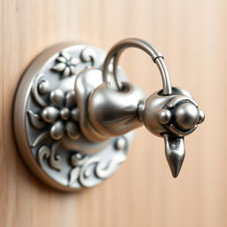 A beautifully designed metal doorknob inspired by the delicate and intricate shape of the bleeding heart flower
