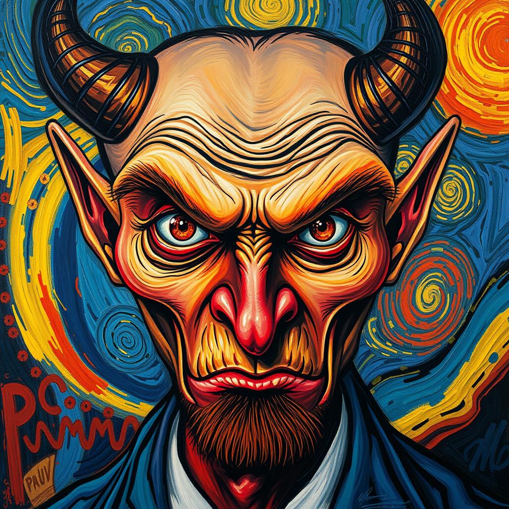 A portrait of a devilish figure inspired by the style of Vincent van Gogh