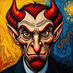 A portrait of a devilish figure inspired by the style of Vincent van Gogh