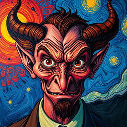 A portrait of a devilish figure inspired by the style of Vincent van Gogh