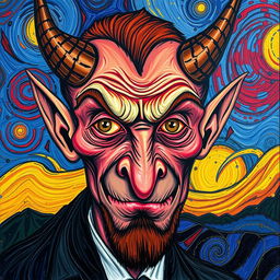 A portrait of a devilish figure inspired by the style of Vincent van Gogh