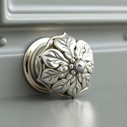 A beautifully designed metal doorknob inspired by the delicate shape and features of the bleeding heart flower, crafted entirely in silver