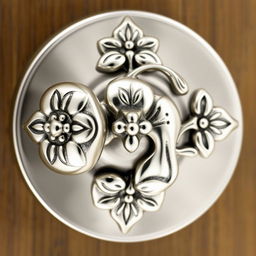 A beautifully designed metal doorknob inspired by the delicate shape and features of the bleeding heart flower, crafted entirely in silver