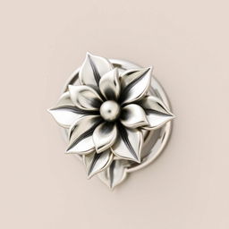 A beautifully crafted metal doorknob inspired by the shape and intricate design of the bleeding heart flower, featuring elegant curves and delicate details, all rendered in a shiny silver finish