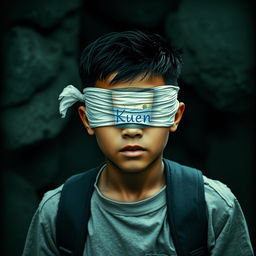 A person walking with a bandage over their eyes, symbolizing a unique interpretation of their surroundings