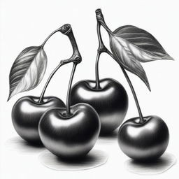 A black and white pencil drawing of cherries