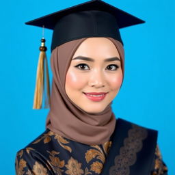 A graduation photo featuring a woman with a full yet natural makeup look