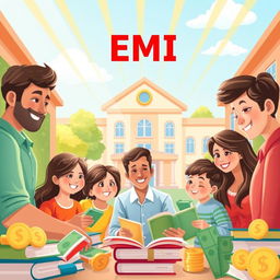 A vibrant and heartfelt illustration representing the concept of education financing through EMI payments for schools
