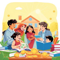 A vibrant and heartfelt illustration representing the concept of education financing through EMI payments for schools