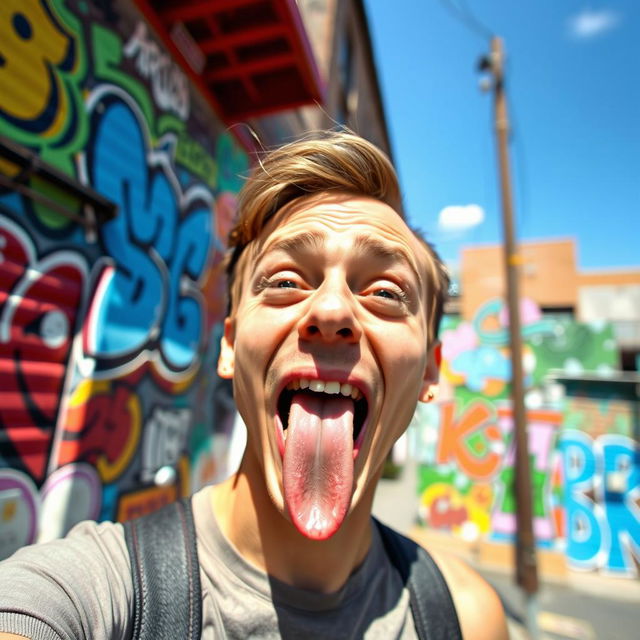 A person sticking out their tongue and making a funny face with crossed eyes