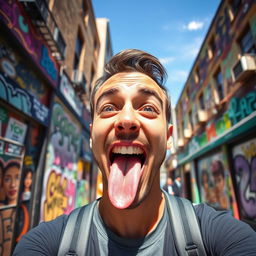 A person sticking out their tongue and making a funny face with crossed eyes