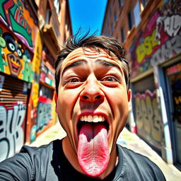 A person sticking out their tongue and making a funny face with crossed eyes
