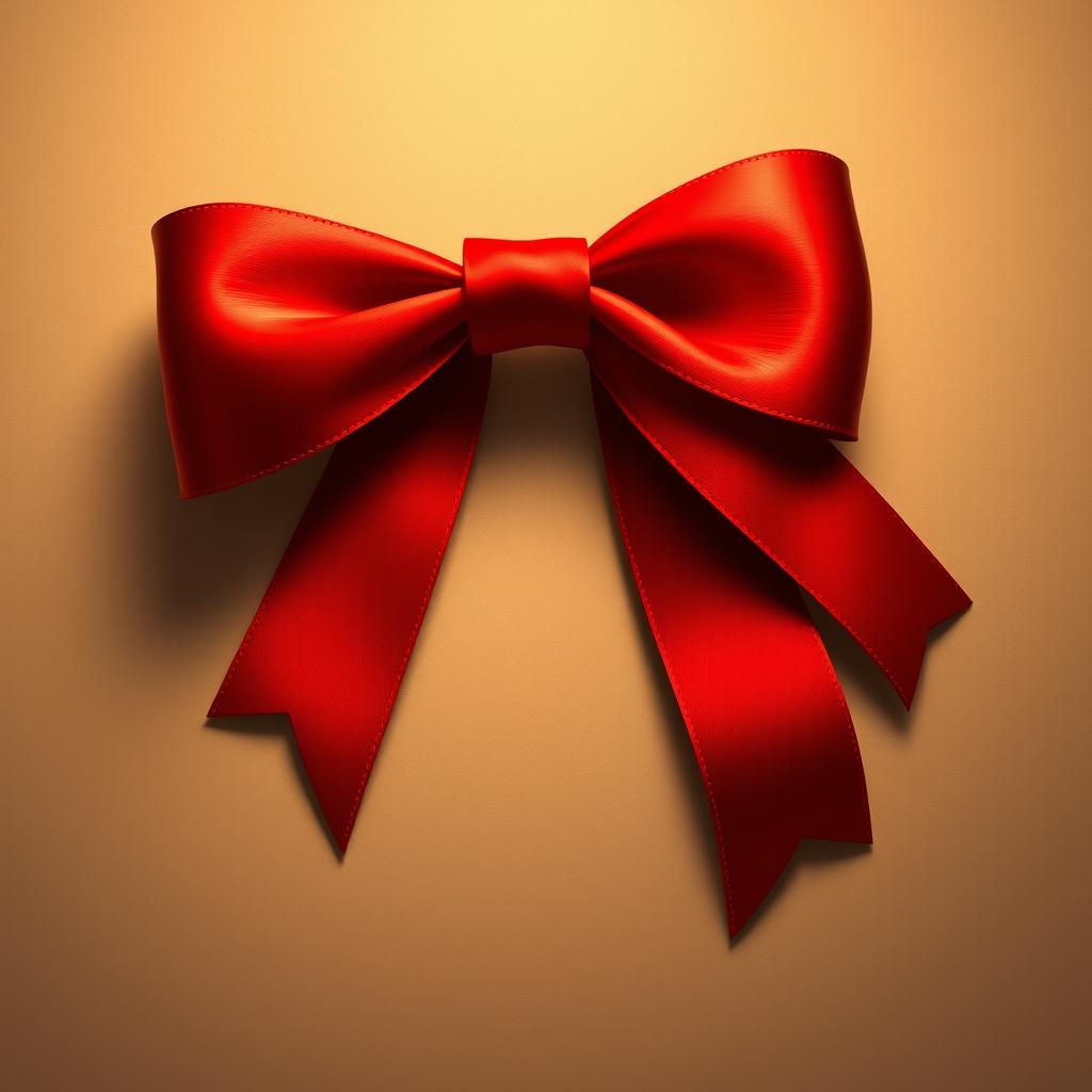 A realistic depiction of a smaller red ribbon styled like the classic detective conan ribbon, featuring a sleek bow and a refined texture, set against a subtle and sophisticated background