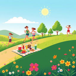 A bright and inspiring illustration focused on promoting healthy living