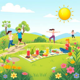 A bright and inspiring illustration focused on promoting healthy living