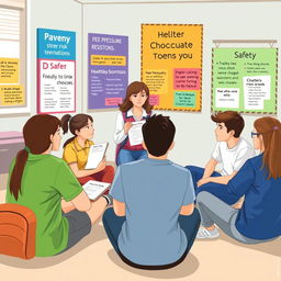 An engaging and educational illustration focused on preventing risky behaviors among teenagers