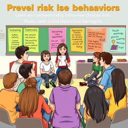 An engaging and educational illustration focused on preventing risky behaviors among teenagers