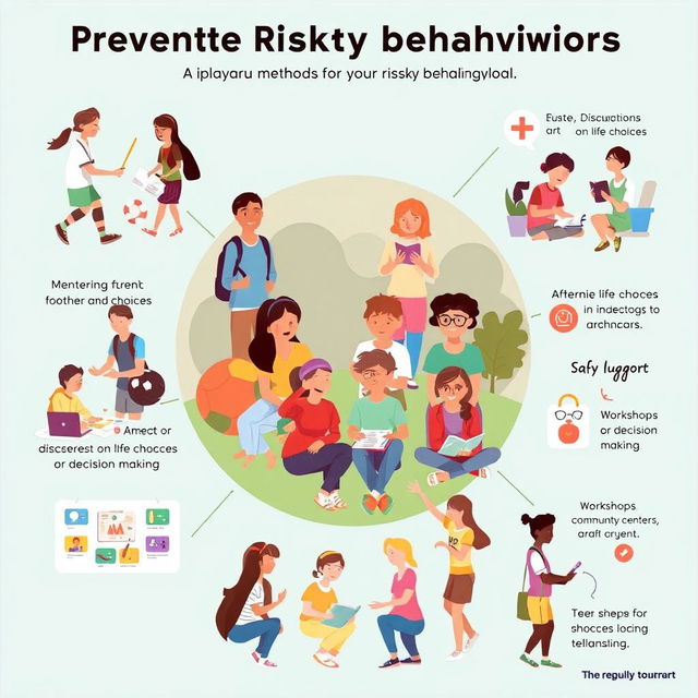 An educational illustration depicting various methods to prevent risky behaviors in teenagers