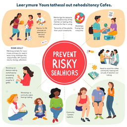 An educational illustration depicting various methods to prevent risky behaviors in teenagers