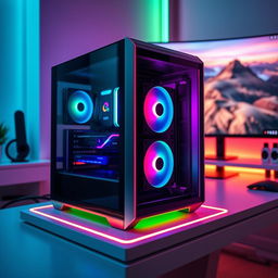 A visually striking high-tech computer workstation, showcasing a sleek desktop tower featuring two massive 2500 GB solid-state drives (SSD) and two 2500 GB hard disk drives (HDD)