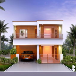 A detailed 2BHK house plan with a 28 feet width and 50 feet length. The design should incorporate a parking area suitable for a car.