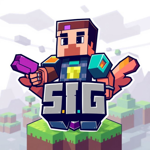 An awesome Minecraft-themed logo featuring a random character, designed in a vibrant and playful style