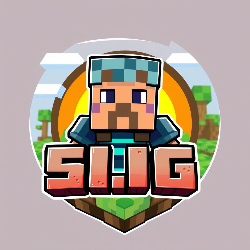 An awesome Minecraft-themed logo featuring a random character, designed in a vibrant and playful style