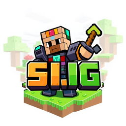 An awesome Minecraft-themed logo featuring a random character, designed in a vibrant and playful style