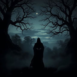 A dark and mystical scene representing the theme of 'The Song of Eternal Darkness'