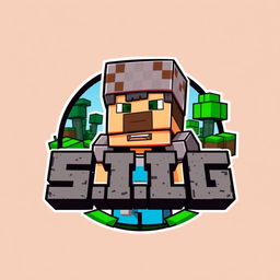 An awesome Minecraft-themed logo featuring a random character, designed in a vibrant and playful style