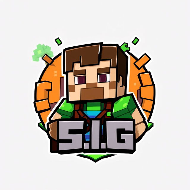 An awesome Minecraft-themed logo featuring a random character, designed in a vibrant and playful style